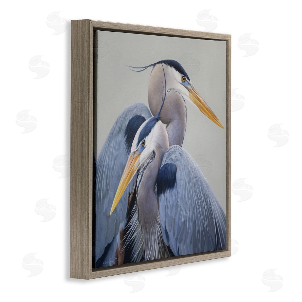James Corwin Elegant Heron Twins Brown Floating Frame Canvas Wall Art Print