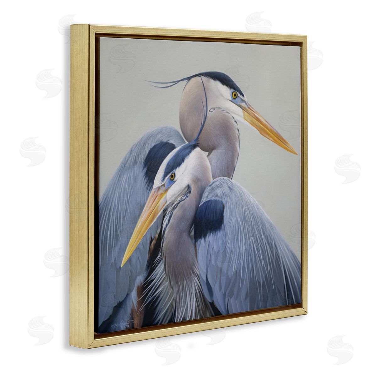 James Corwin Elegant Heron Twins Gold Floating Frame Canvas Wall Art Print