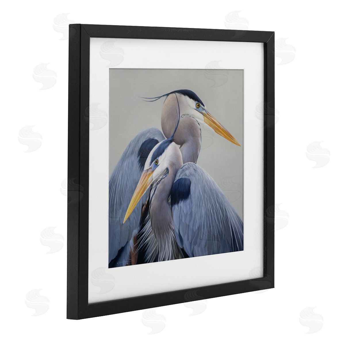 James Corwin Elegant Heron Twins Black Framed Print Under Glass with White Mat Wall Art