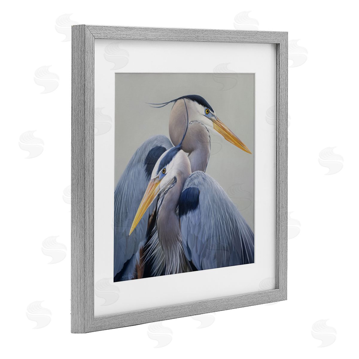 James Corwin Elegant Heron Twins Gray Framed Print Under Glass with White Mat Wall Art