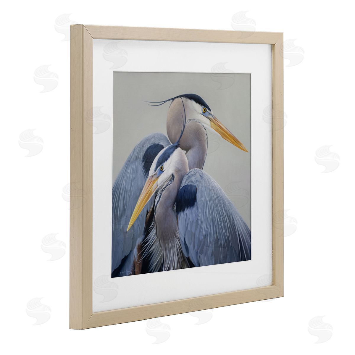James Corwin Elegant Heron Twins Birch Framed Print Under Glass with White Mat Wall Art