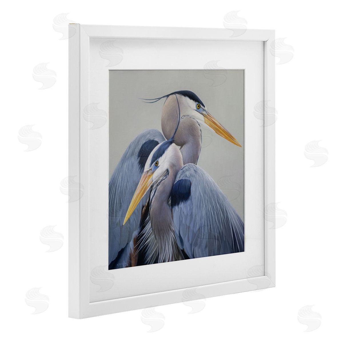 James Corwin Elegant Heron Twins White Framed Print Under Glass with Mat Wall Art