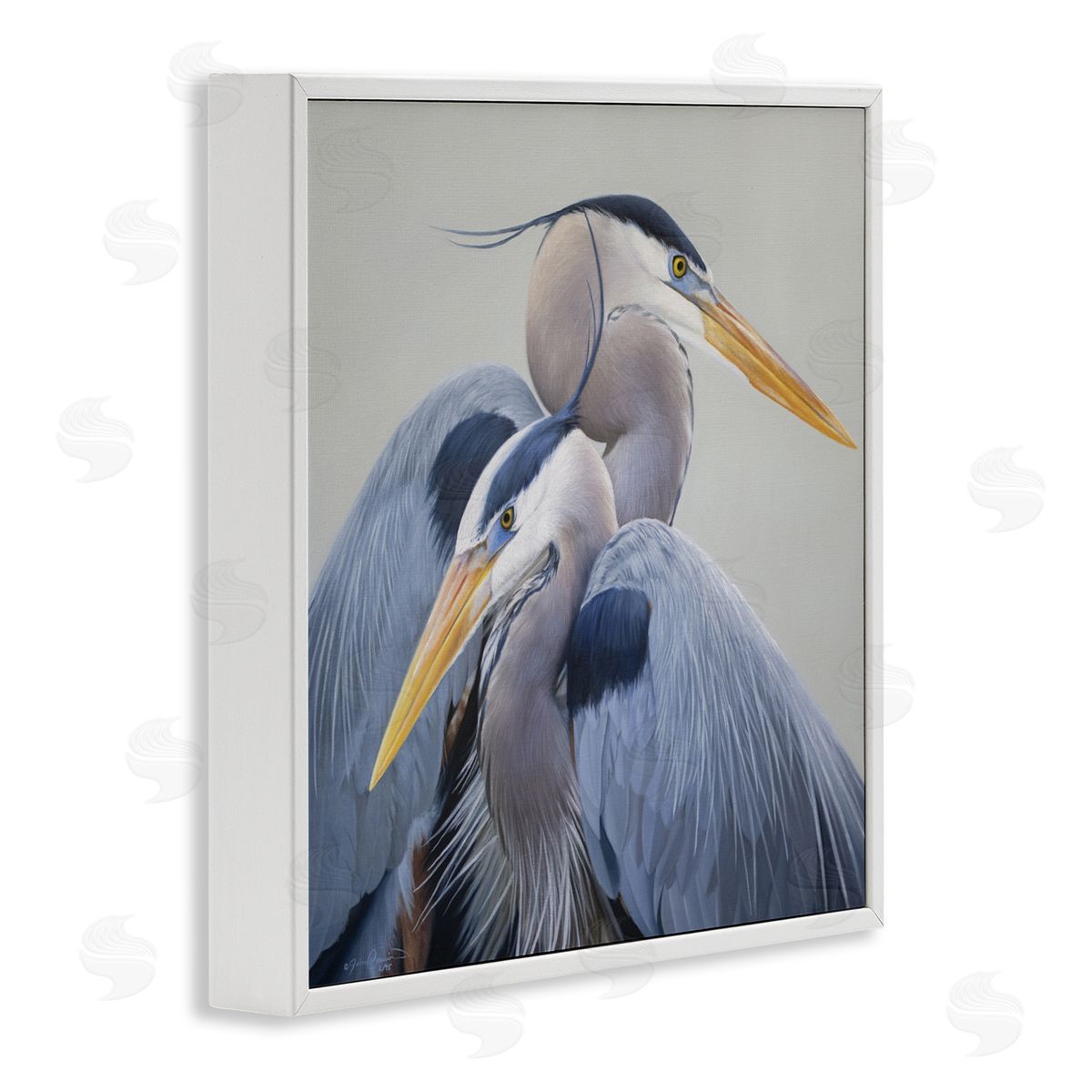 James Corwin Elegant Heron Twins White Framed Giclee Wall Art Print