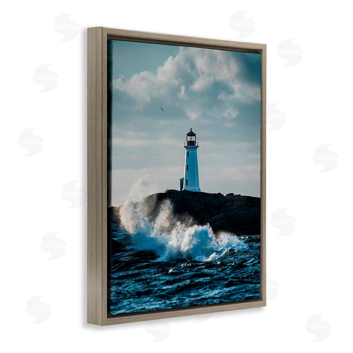 Jared Kreiss Nova Scotia Lighthouse Brown Floating Frame Canvas Wall Art Print