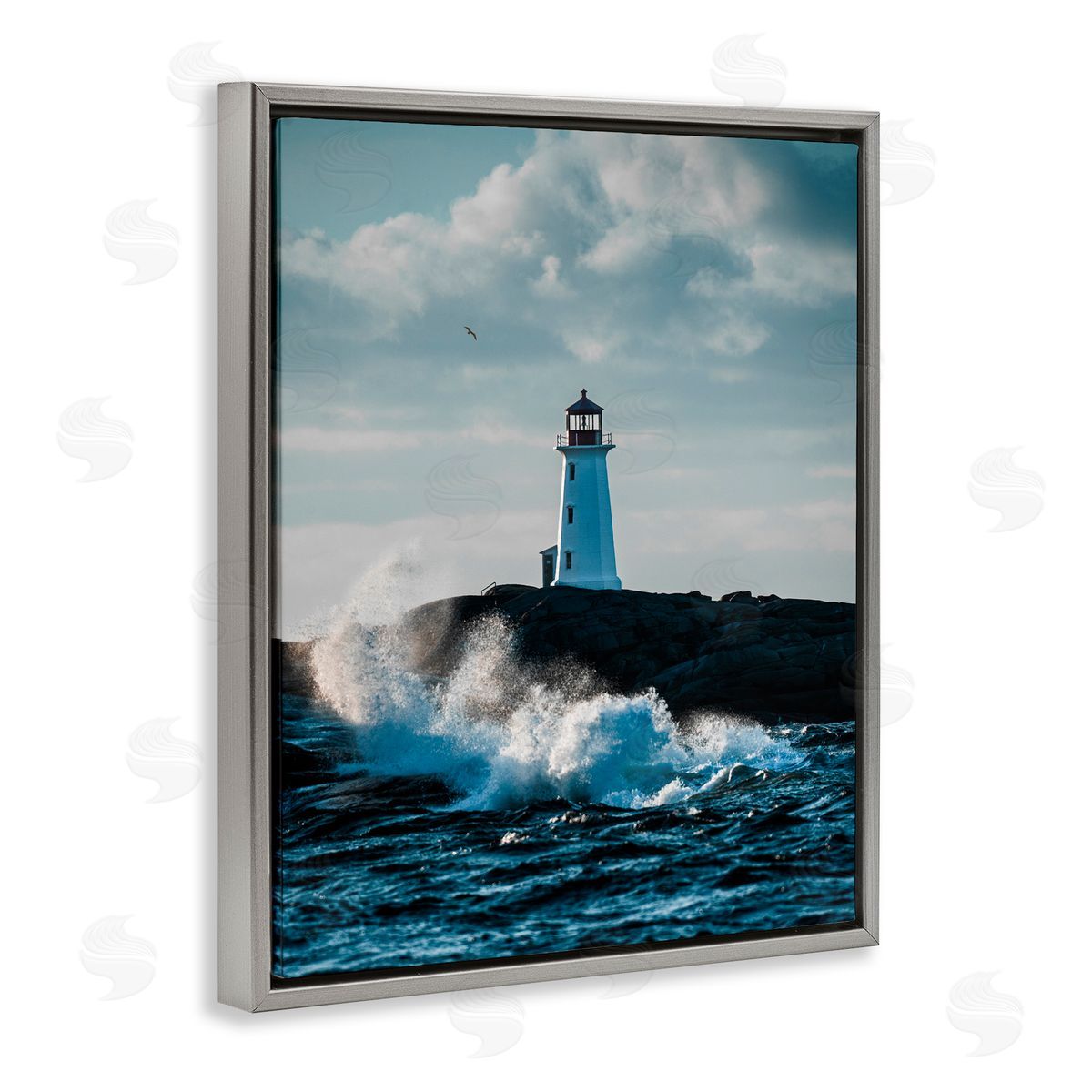 Jared Kreiss Nova Scotia Lighthouse Gray Floating Frame Canvas Wall Art Print