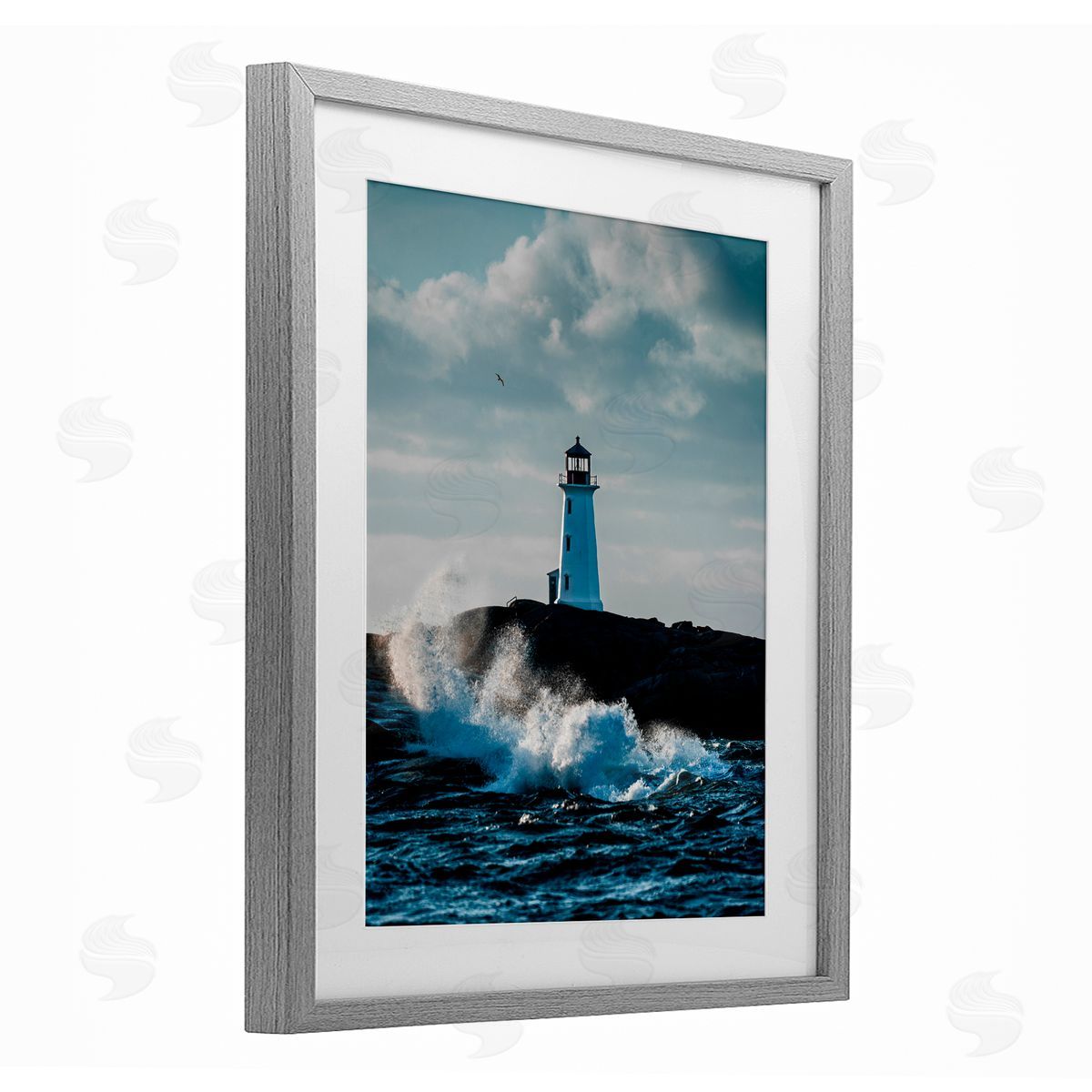 Jared Kreiss Nova Scotia Lighthouse Gray Framed Print Under Glass with White Mat Wall Art