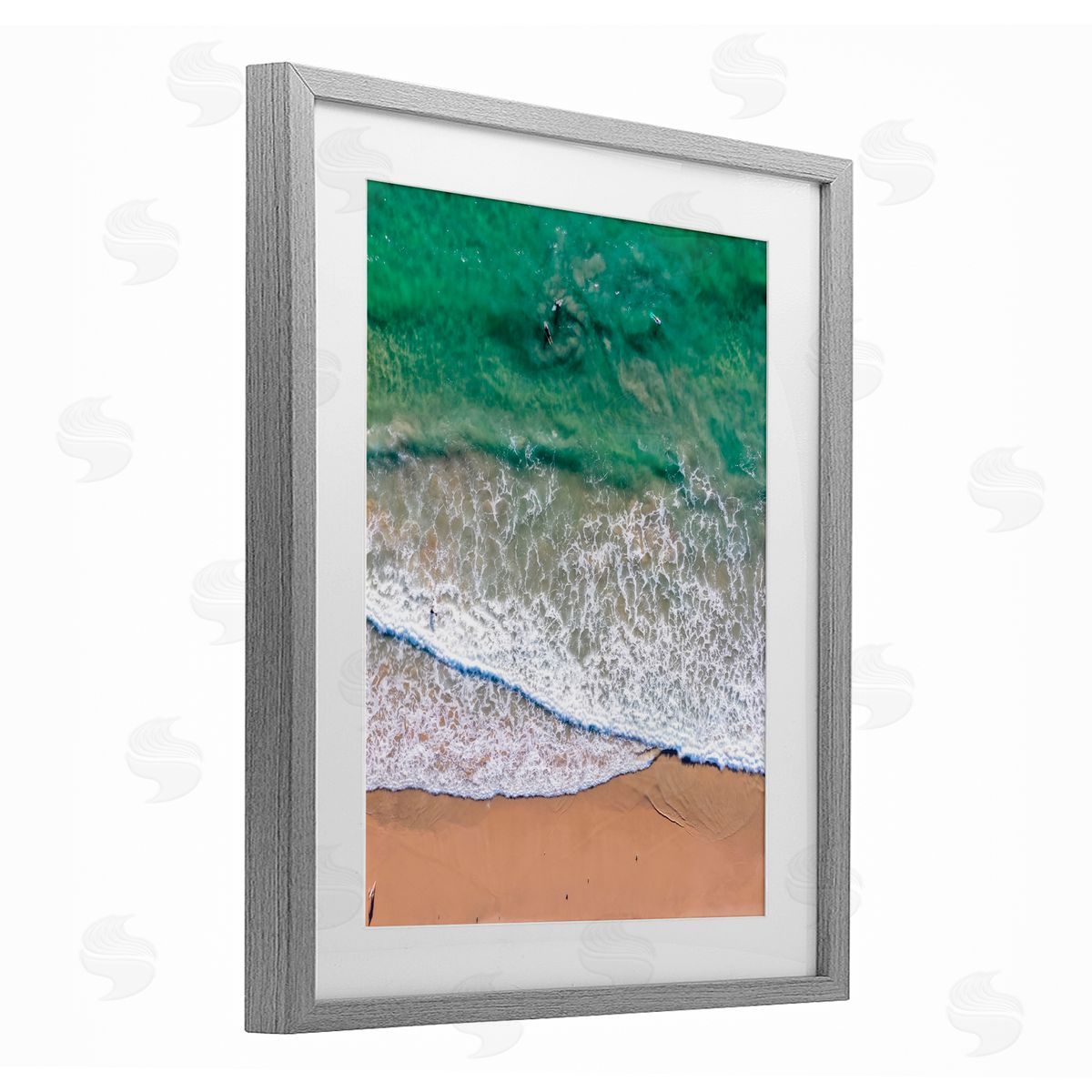 Jeff Poe Photography Crisscross Shore Waves Gray Framed Print Under Glass with White Mat Wall Art