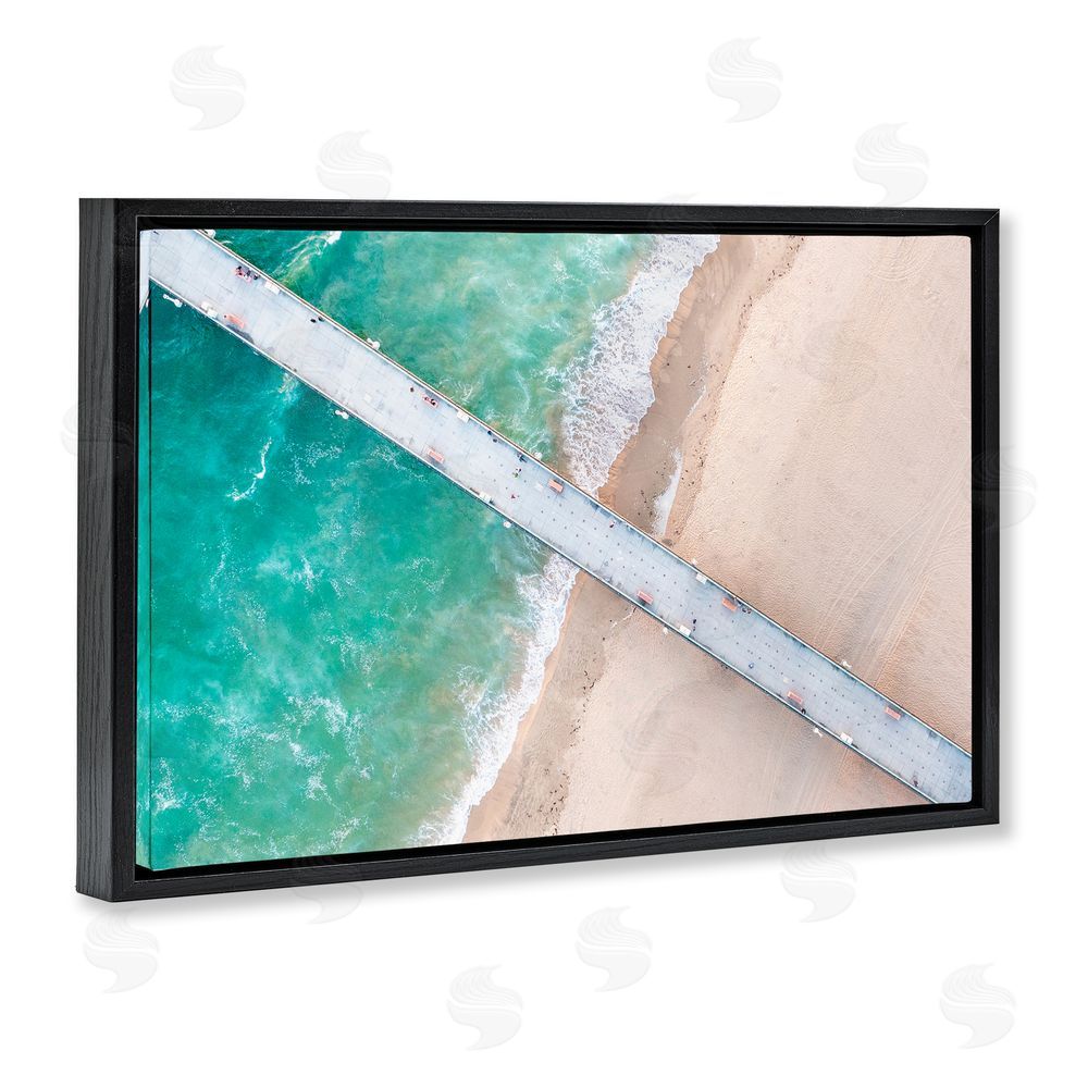 Jeff Poe Photography Aerial View Pier Beach Black Floating Frame Canvas Wall Art Print