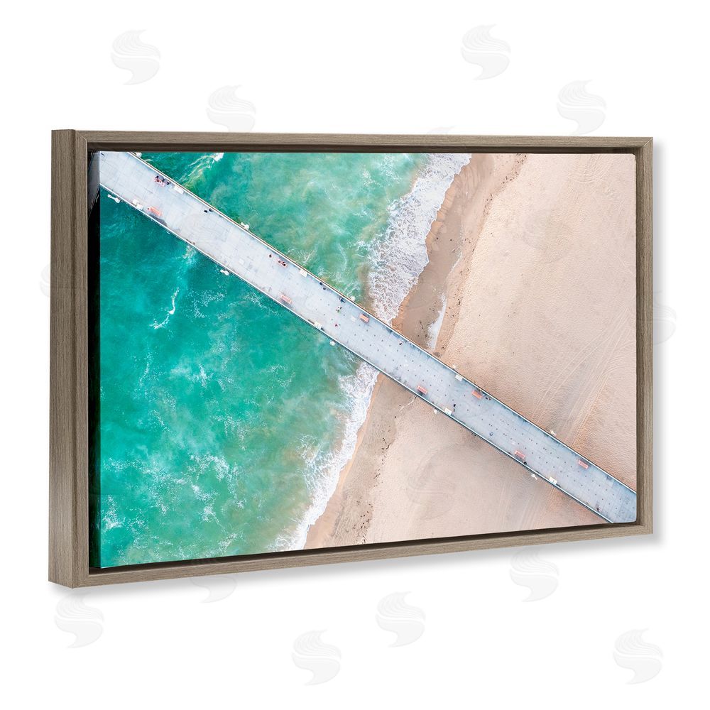 Jeff Poe Photography Aerial View Pier Beach Brown Floating Frame Canvas Wall Art Print