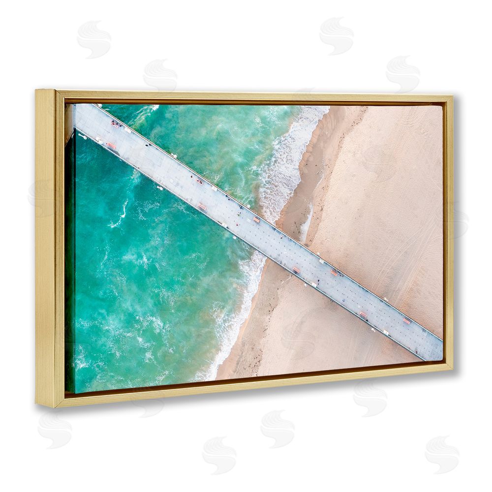Jeff Poe Photography Aerial View Pier Beach Gold Floating Frame Canvas Wall Art Print