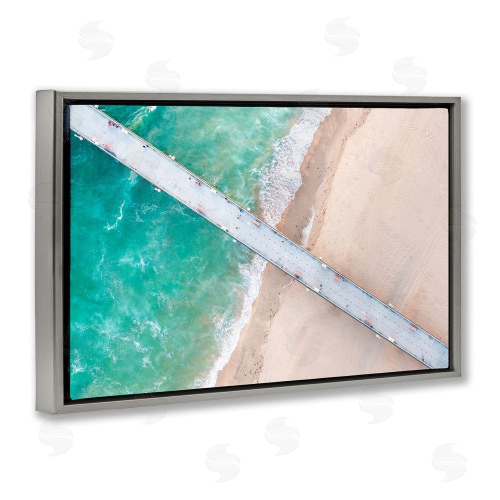 Jeff Poe Photography Aerial View Pier Beach Gray Floating Frame Canvas Wall Art Print