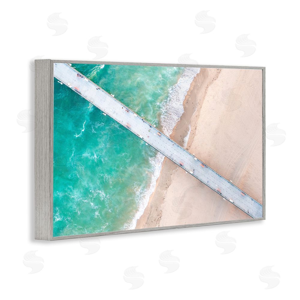 Jeff Poe Photography Aerial View Pier Beach Gray Framed Giclee Wall Art Print