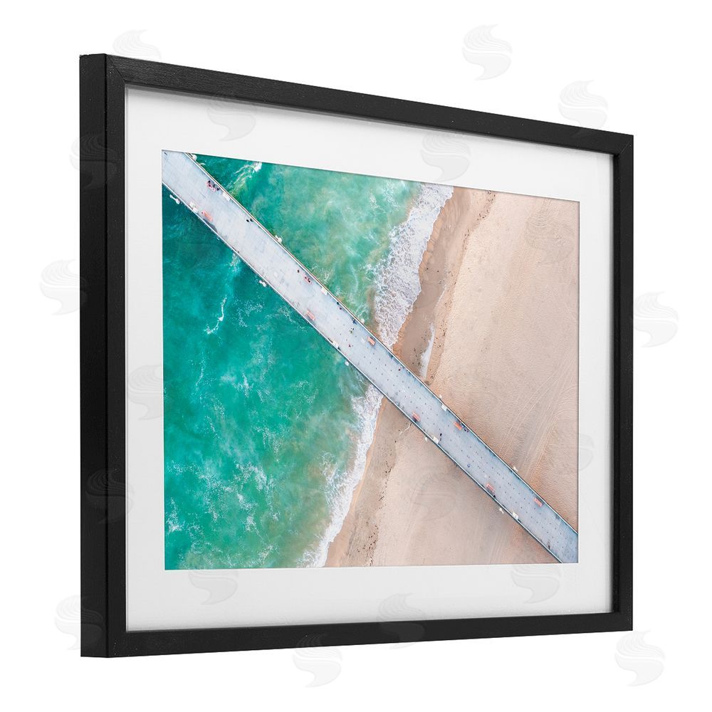 Jeff Poe Photography Aerial View Pier Beach Black Framed Print Under Glass with White Mat Wall Art