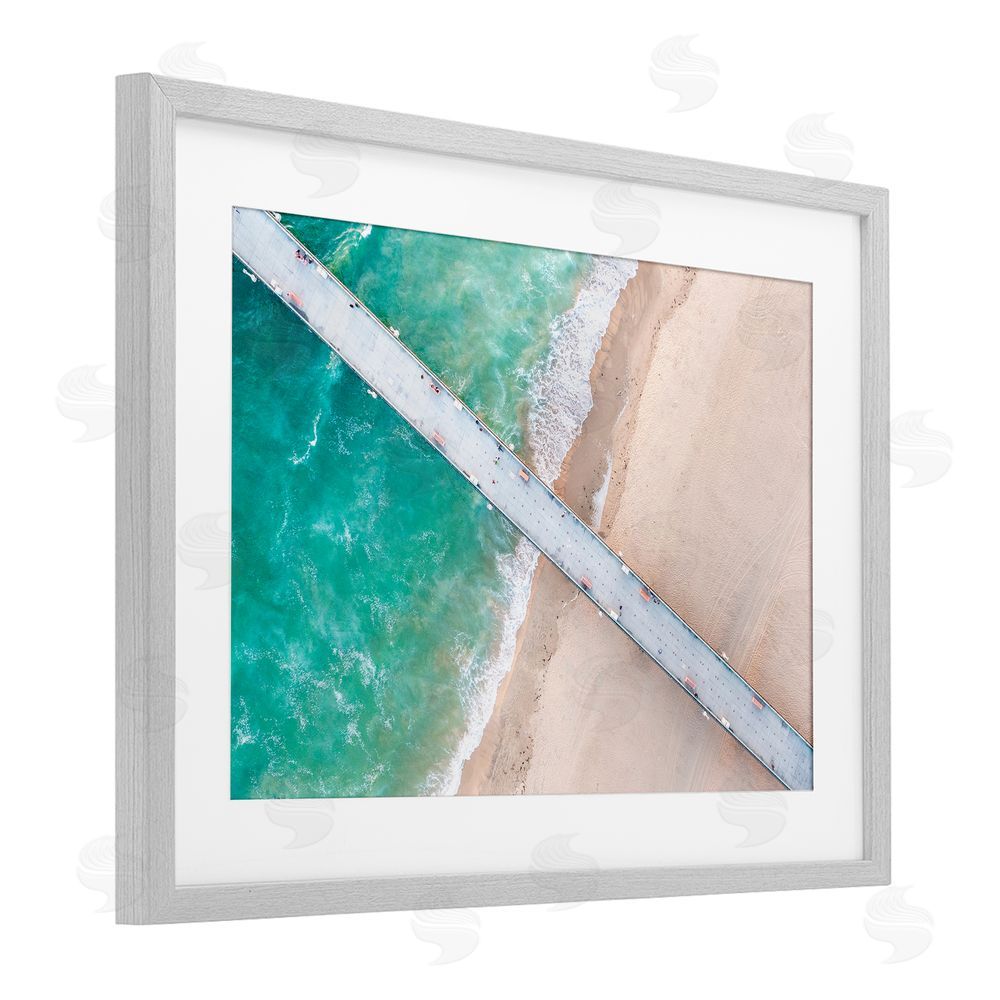 Jeff Poe Photography Aerial View Pier Beach Gray Framed Print Under Glass with White Mat Wall Art