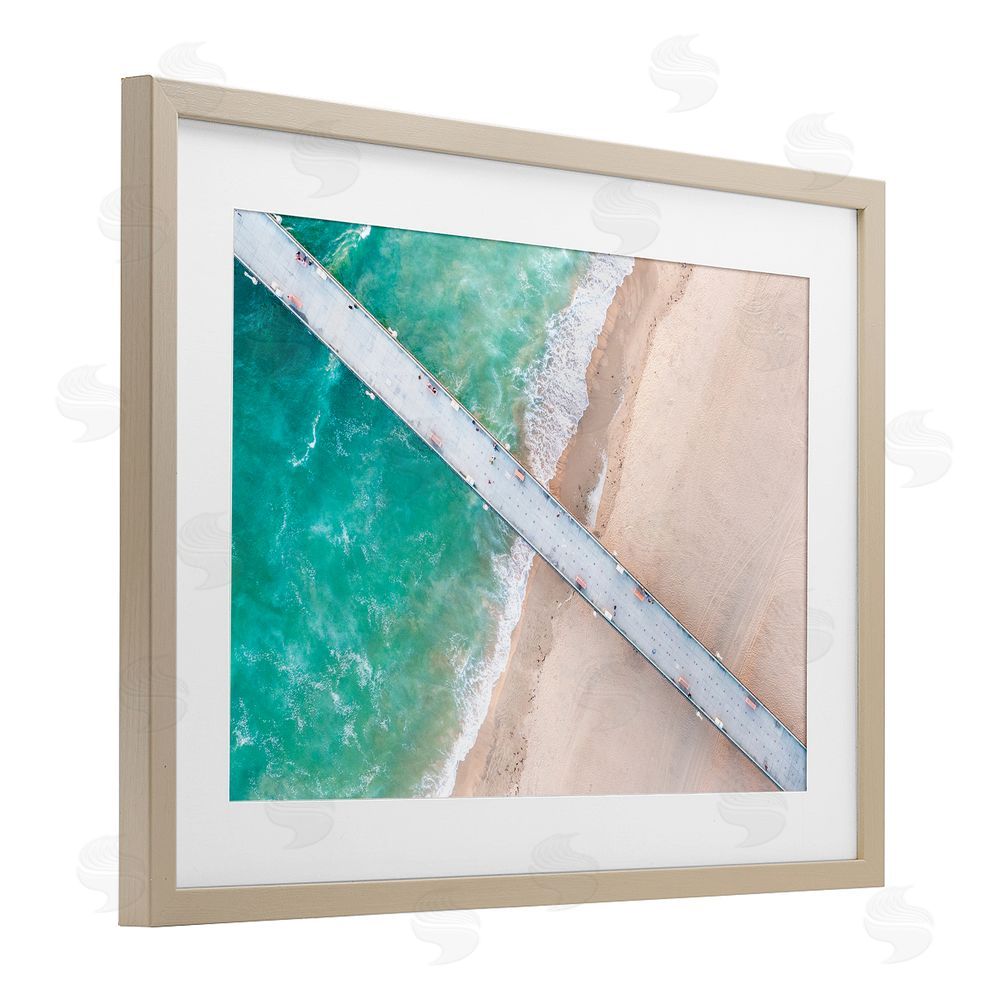 Jeff Poe Photography Aerial View Pier Beach Birch Framed Print Under Glass with White Mat Wall Art
