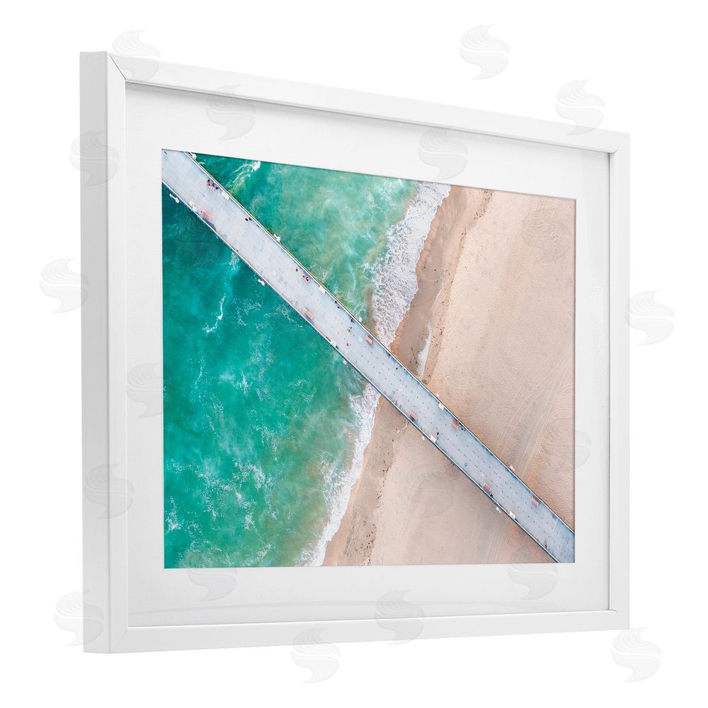 Jeff Poe Photography Aerial View Pier Beach White Framed Print Under Glass with Mat Wall Art