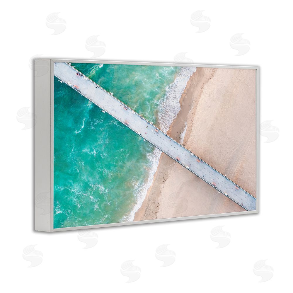 Jeff Poe Photography Aerial View Pier Beach White Framed Giclee Wall Art Print