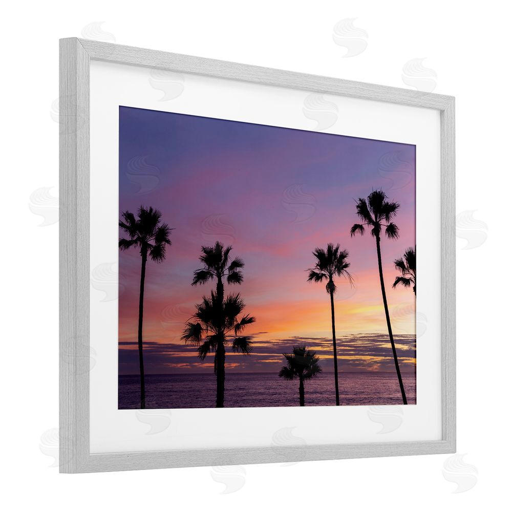 Jeff Poe Photography Sunsets & Scattered Palm Trees Gray Framed Print Under Glass with White Mat Wall Art