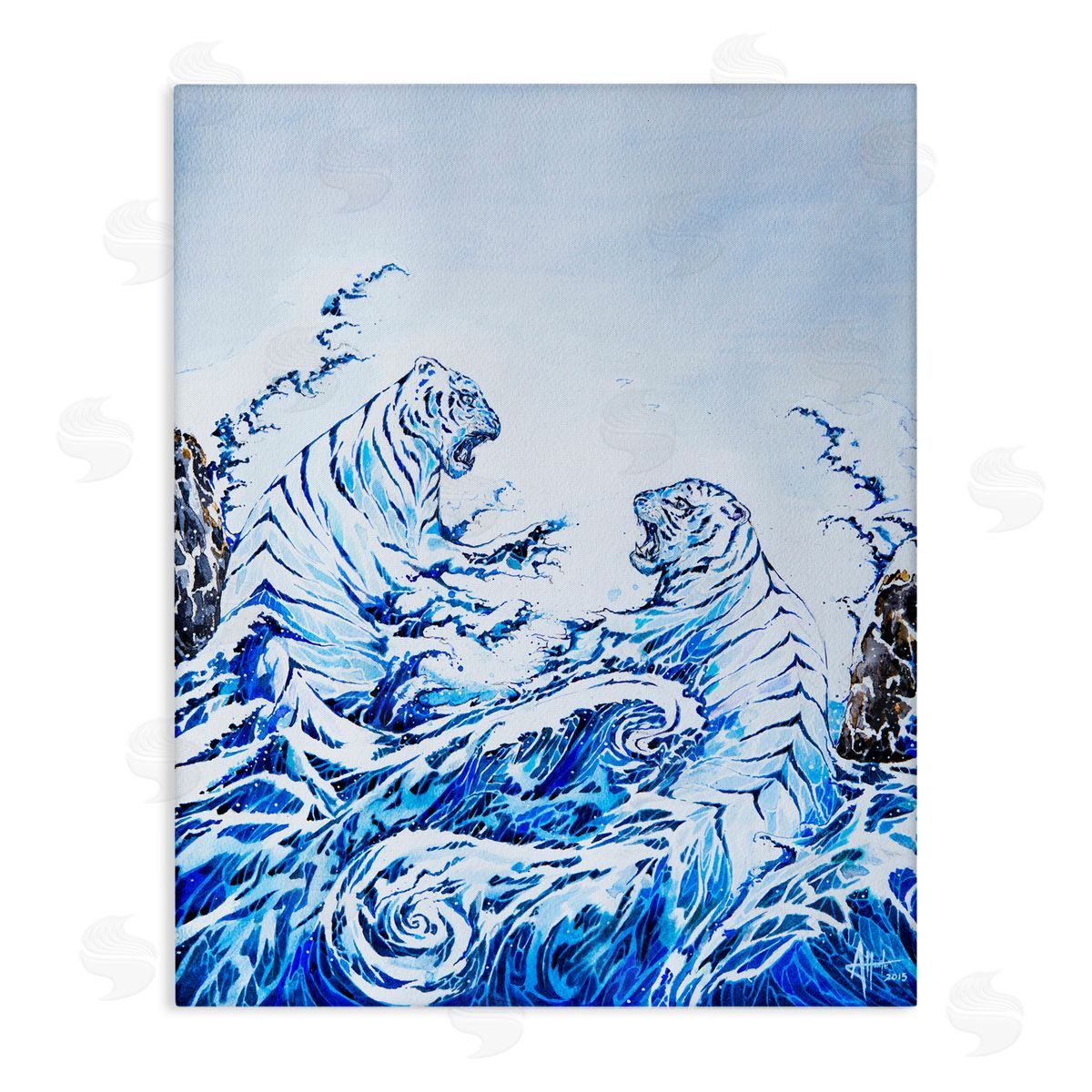 Marc Allante Crashing Waves Tigers Canvas Wall Art Print