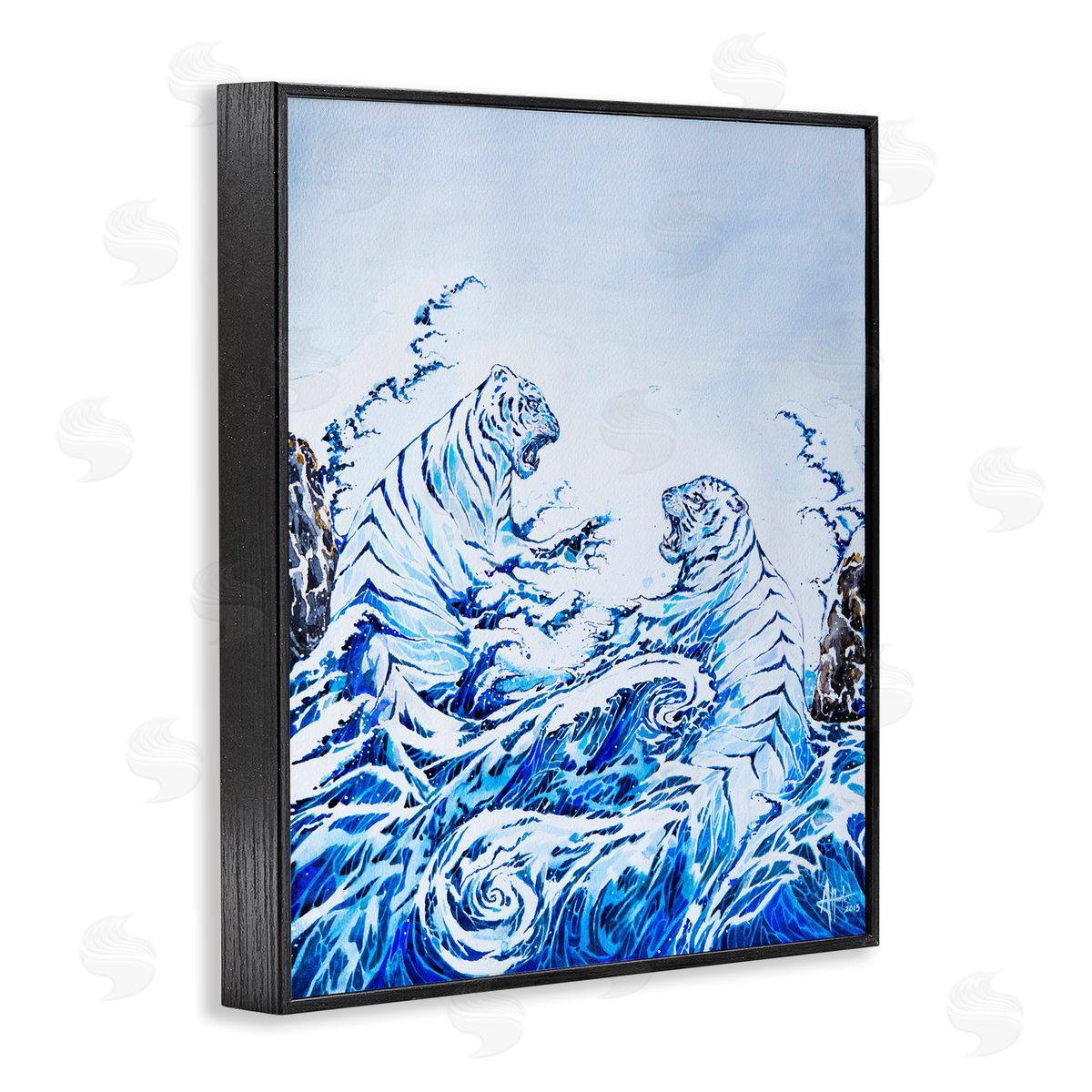 Marc Allante Crashing Waves Tigers Black Framed Giclee Wall Art Print