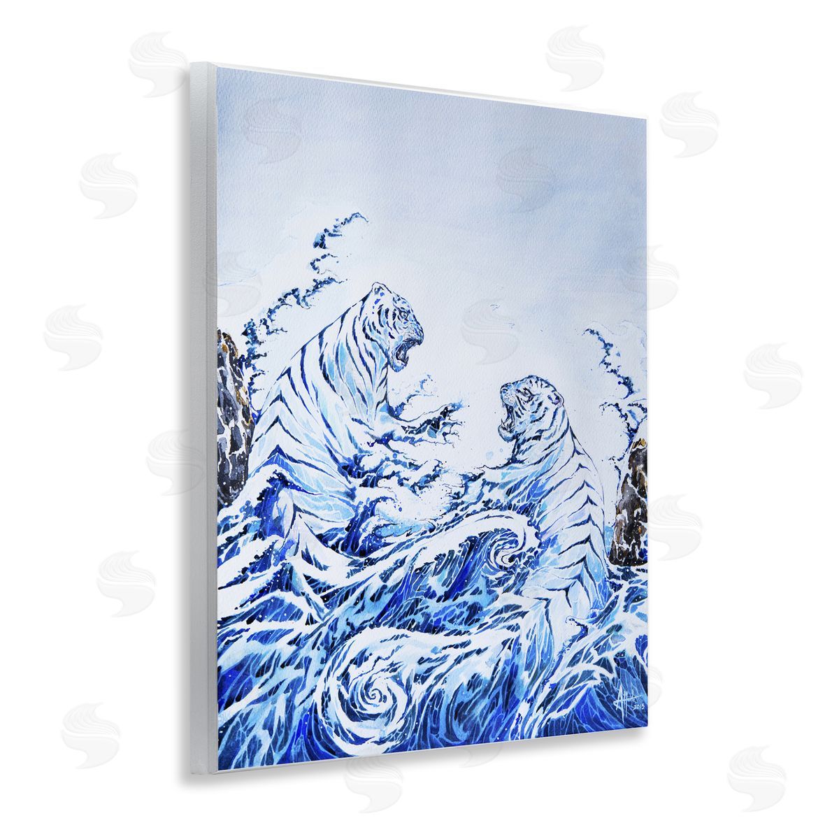 Marc Allante Crashing Waves Tigers Wall Plaque Art Print