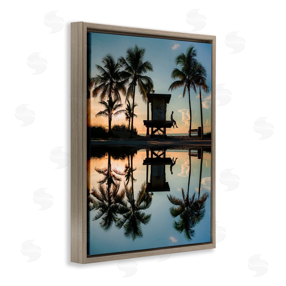 Jared Kreiss Palm Tree Reflection Brown Floating Frame Canvas Wall Art Print
