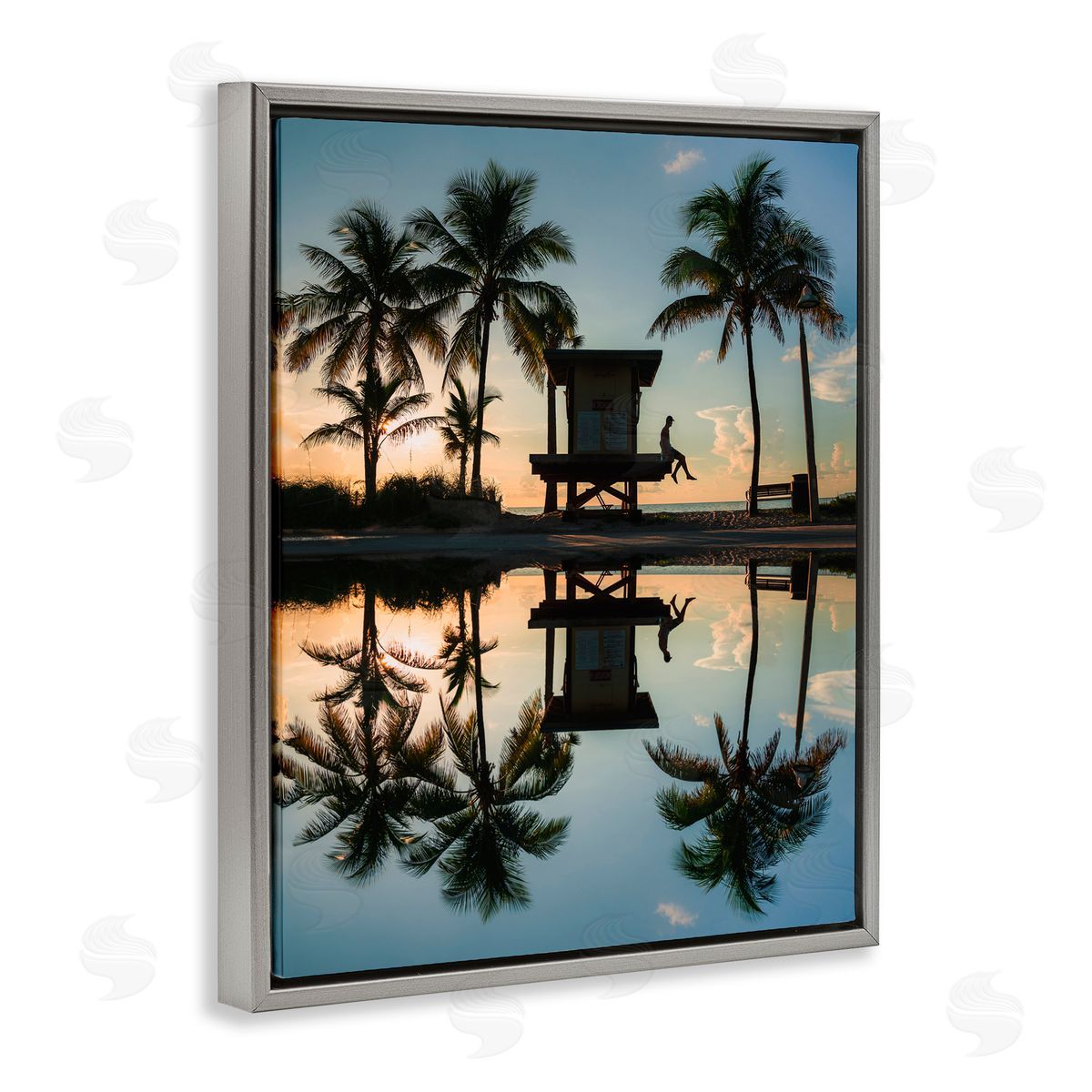 Jared Kreiss Palm Tree Reflection Gray Floating Frame Canvas Wall Art Print
