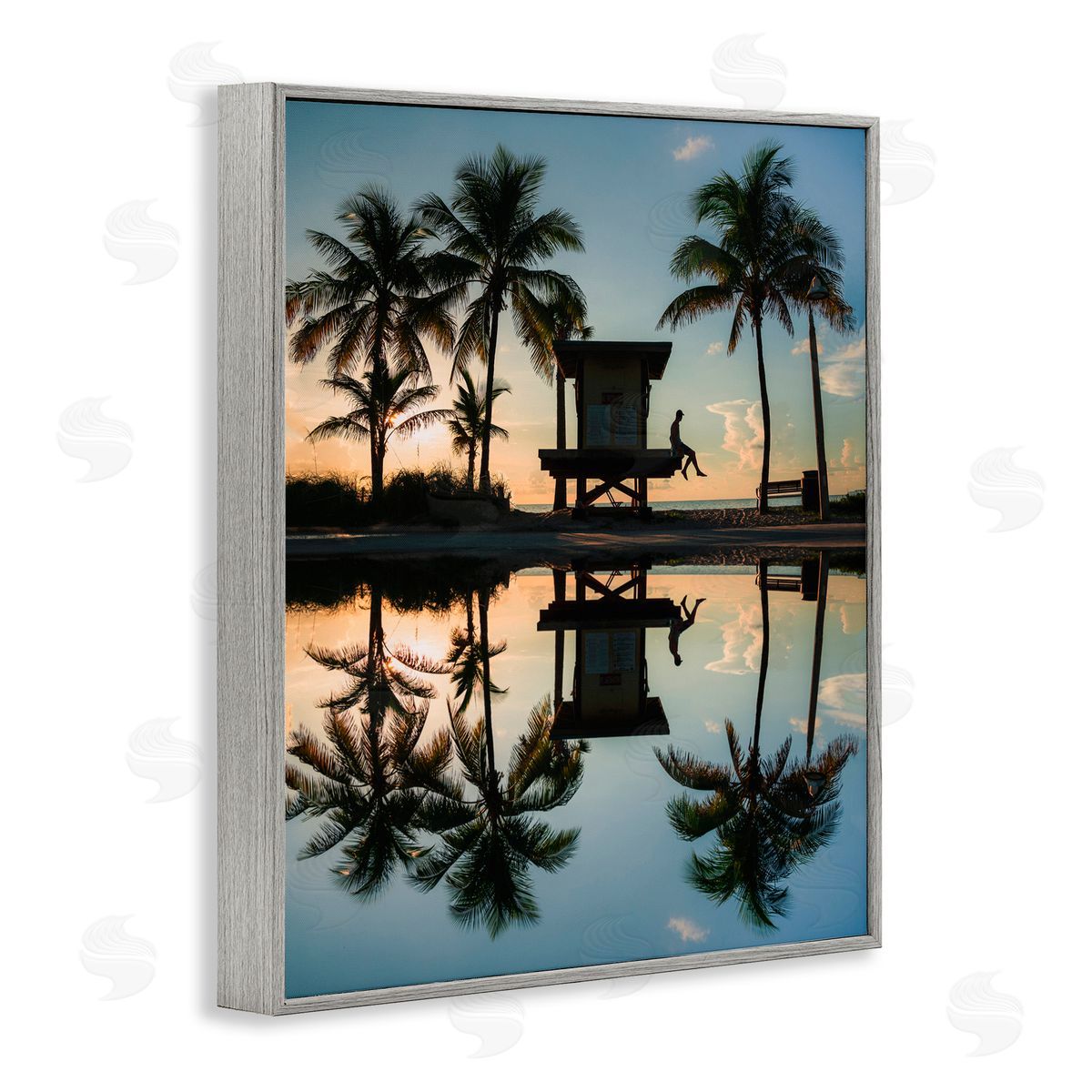 Jared Kreiss Palm Tree Reflection Gray Framed Giclee Wall Art Print