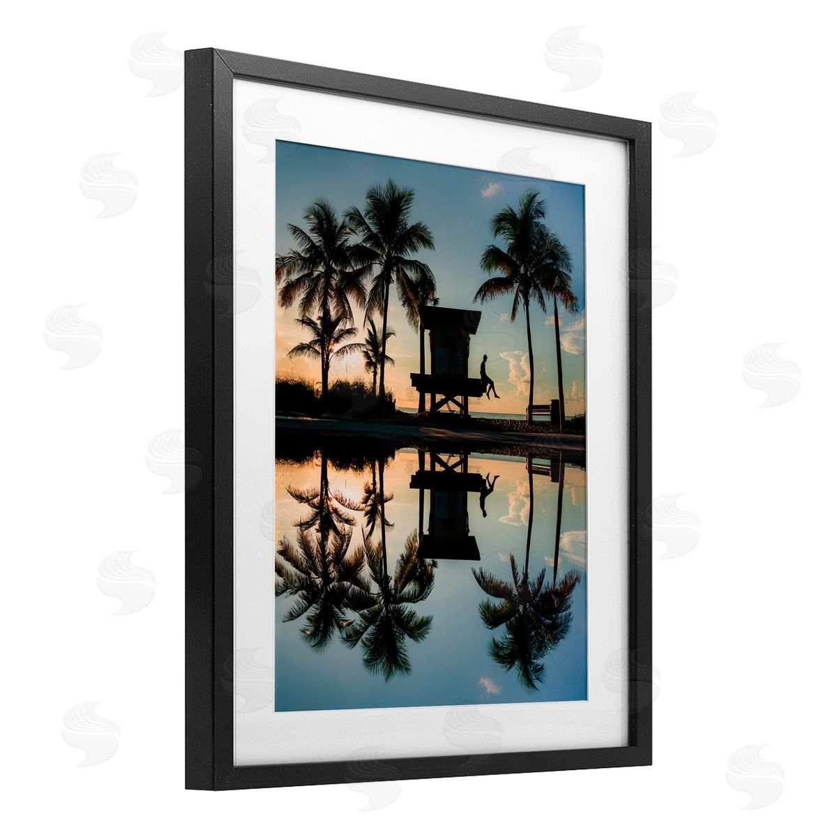 Jared Kreiss Palm Tree Reflection Black Framed Print Under Glass with White Mat Wall Art