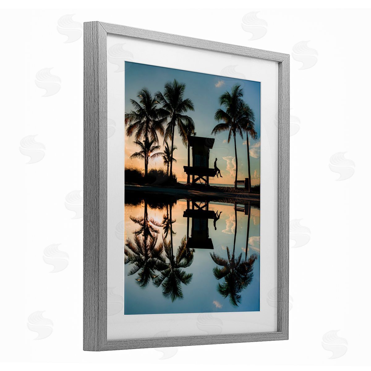 Jared Kreiss Palm Tree Reflection Gray Framed Print Under Glass with White Mat Wall Art