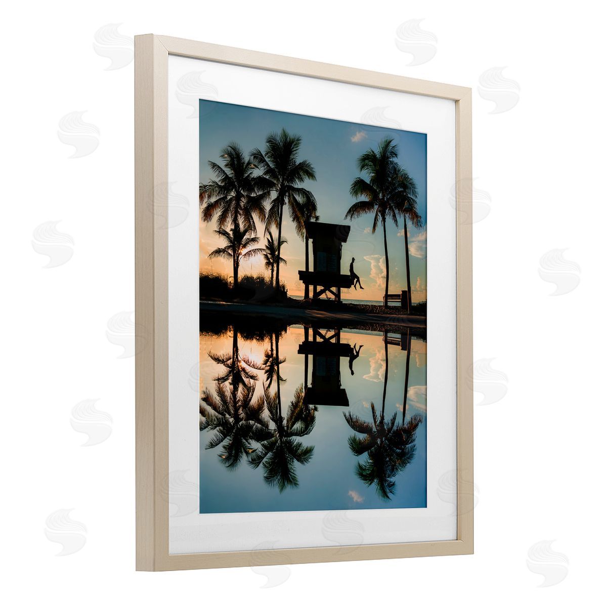 Jared Kreiss Palm Tree Reflection Birch Framed Print Under Glass with White Mat Wall Art