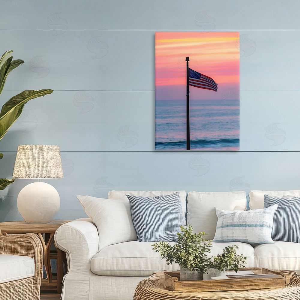 Jeff Poe Photography USA Flag Against Sunset Canvas Art on Wall