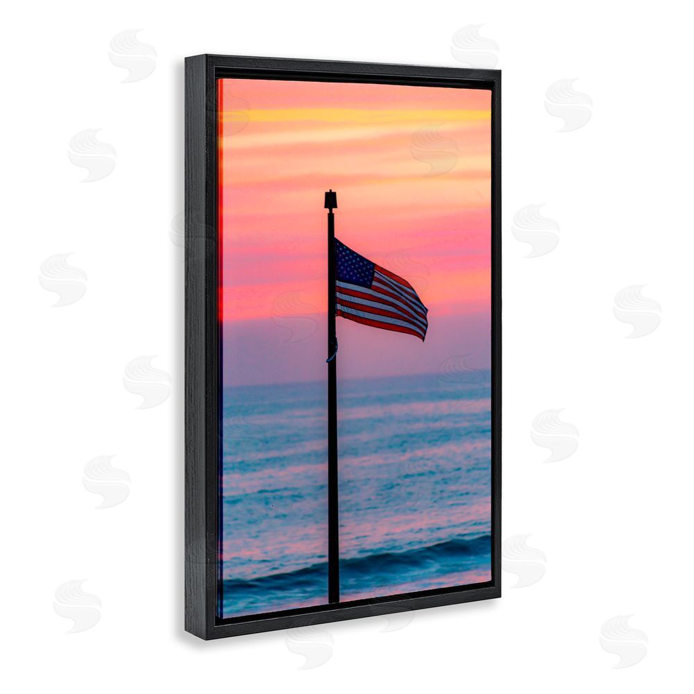 Jeff Poe Photography USA Flag Against Sunset Black Floating Frame Canvas Wall Art Print