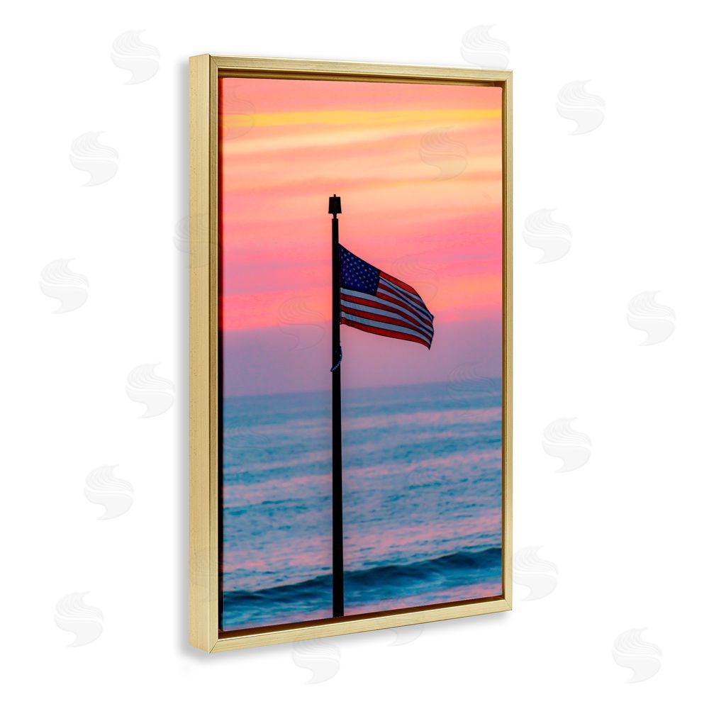 Jeff Poe Photography USA Flag Against Sunset Gold Floating Frame Canvas Wall Art Print