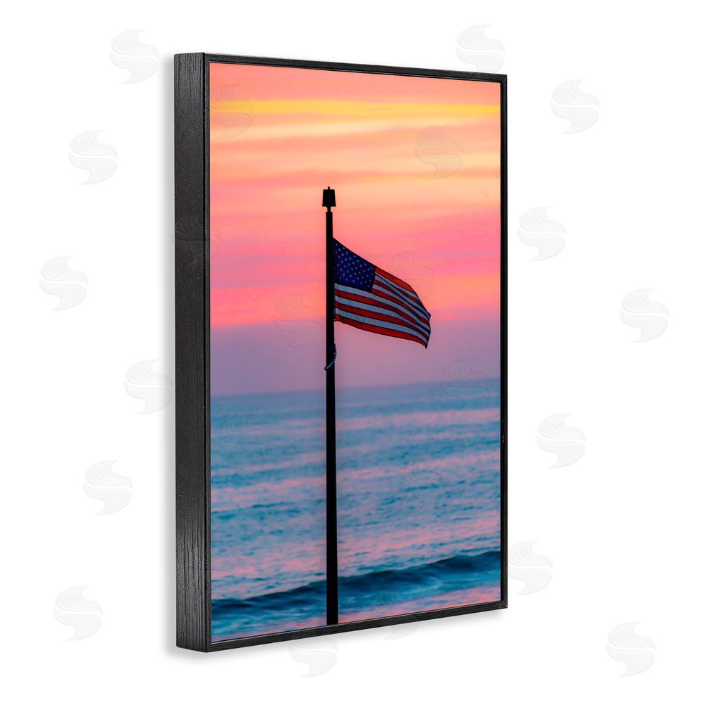 Jeff Poe Photography USA Flag Against Sunset Black Framed Giclee Wall Art Print