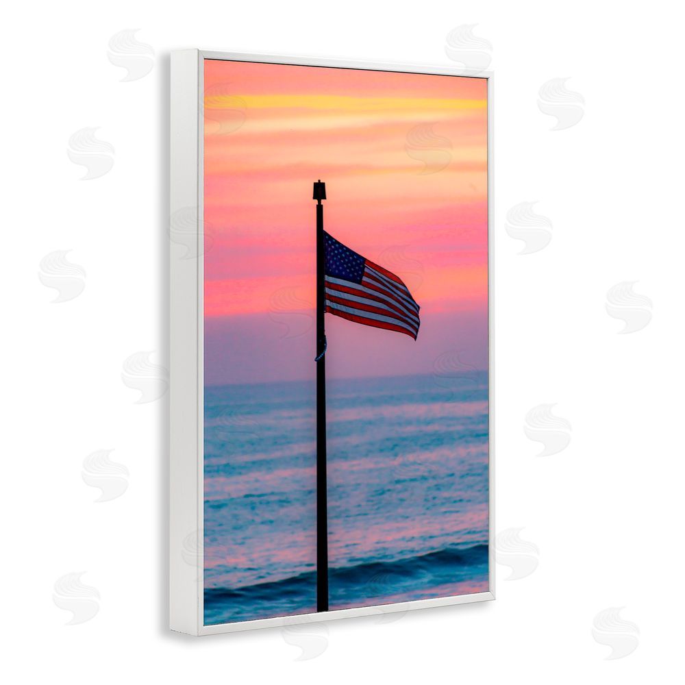 Jeff Poe Photography USA Flag Against Sunset White Framed Giclee Wall Art Print