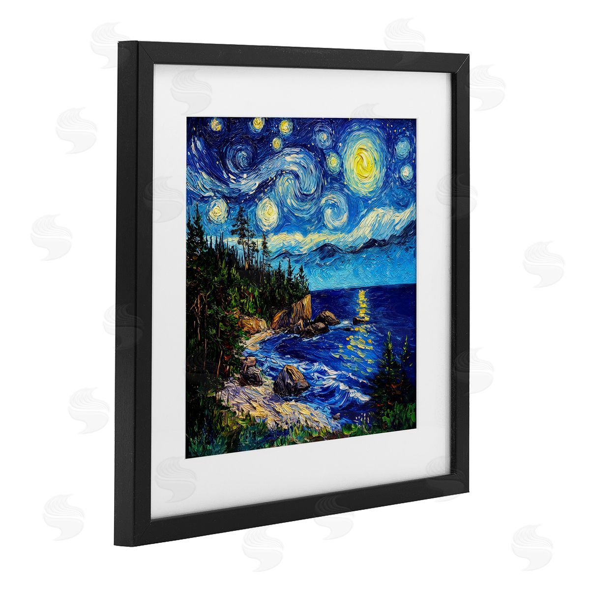 Wumples Acadia National Park Post Impressionist Black Framed Print Under Glass with White Mat Wall Art