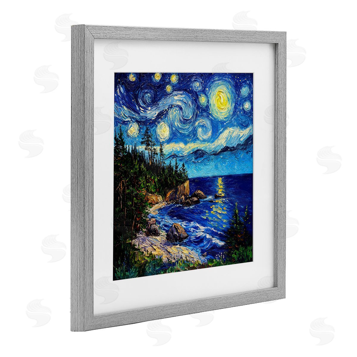 Wumples Acadia National Park Post Impressionist Gray Framed Print Under Glass with White Mat Wall Art