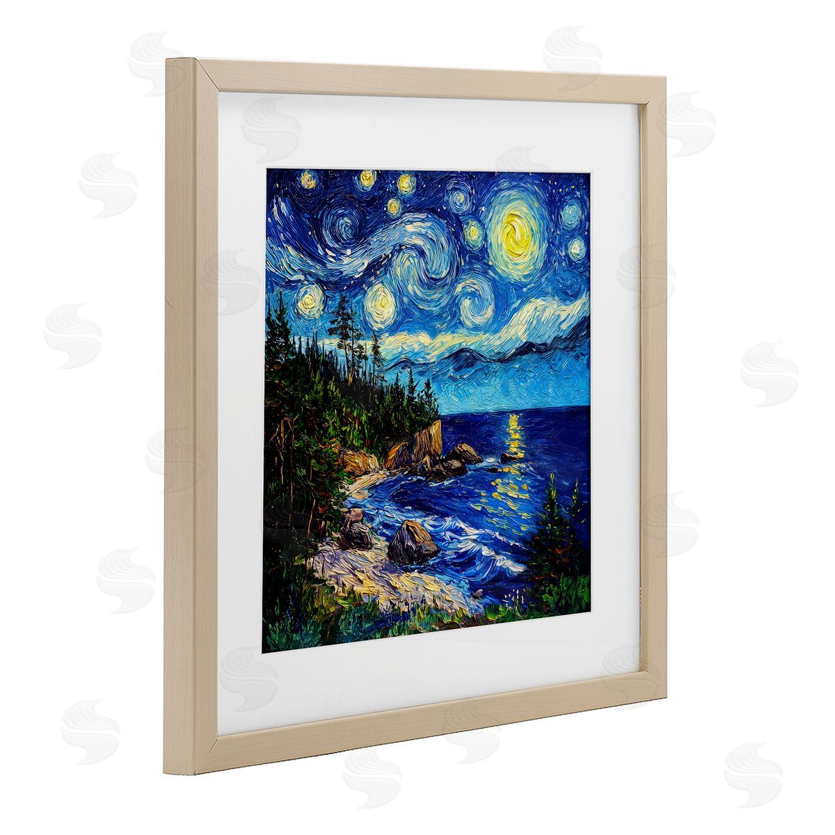 Wumples Acadia National Park Post Impressionist Birch Framed Print Under Glass with White Mat Wall Art