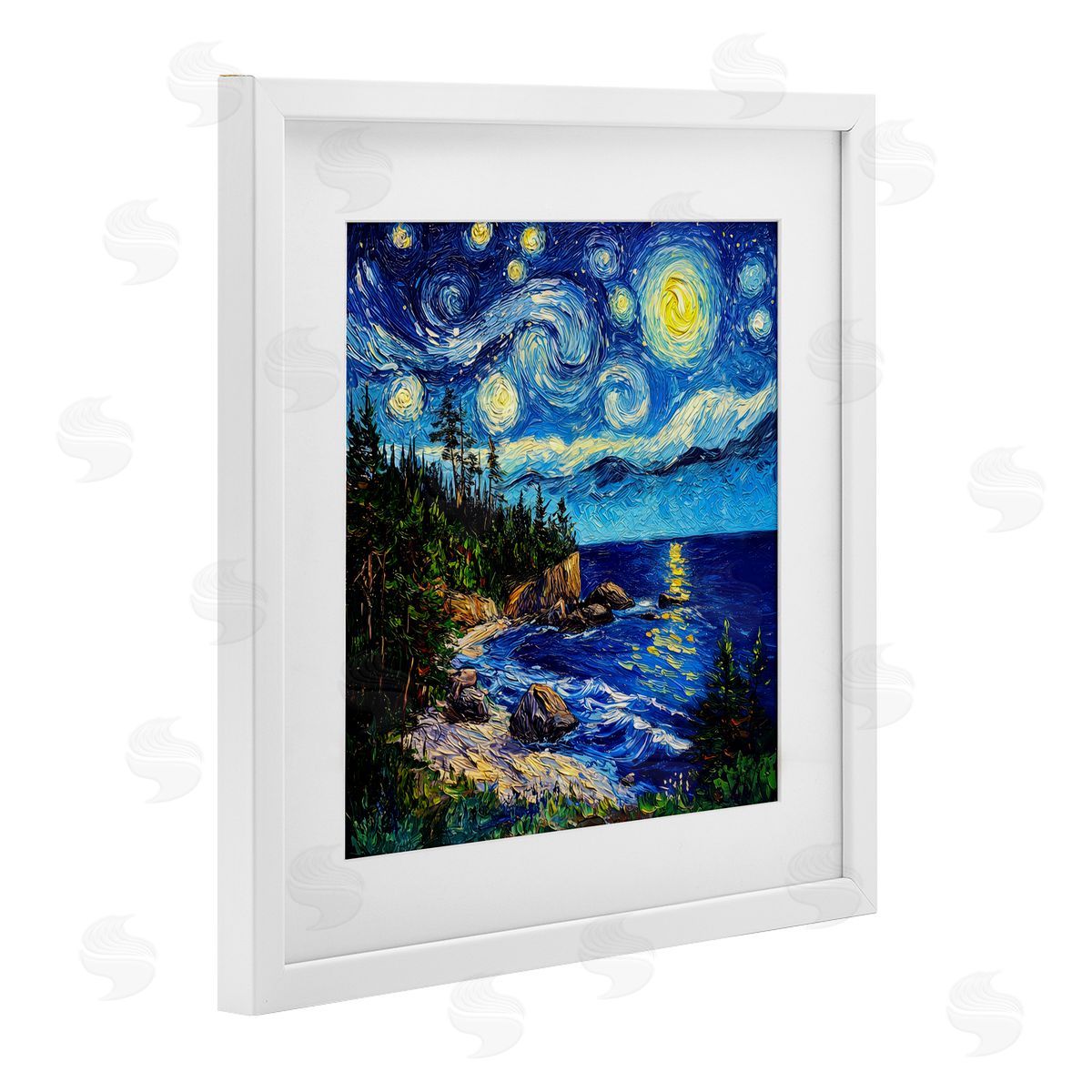 Wumples Acadia National Park Post Impressionist White Framed Print Under Glass with Mat Wall Art