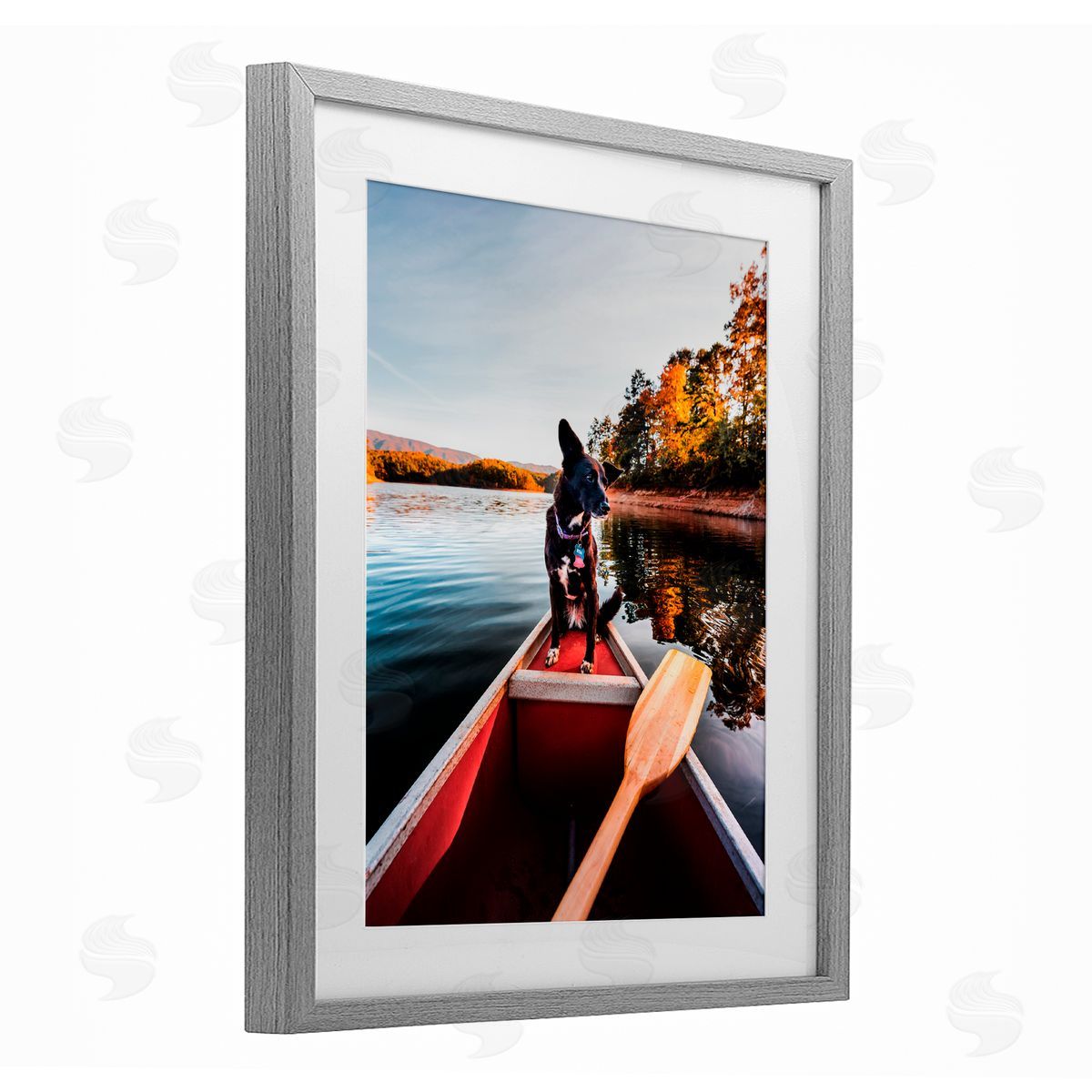 Jared Kreiss Pup And Paddles Gray Framed Print Under Glass with White Mat Wall Art