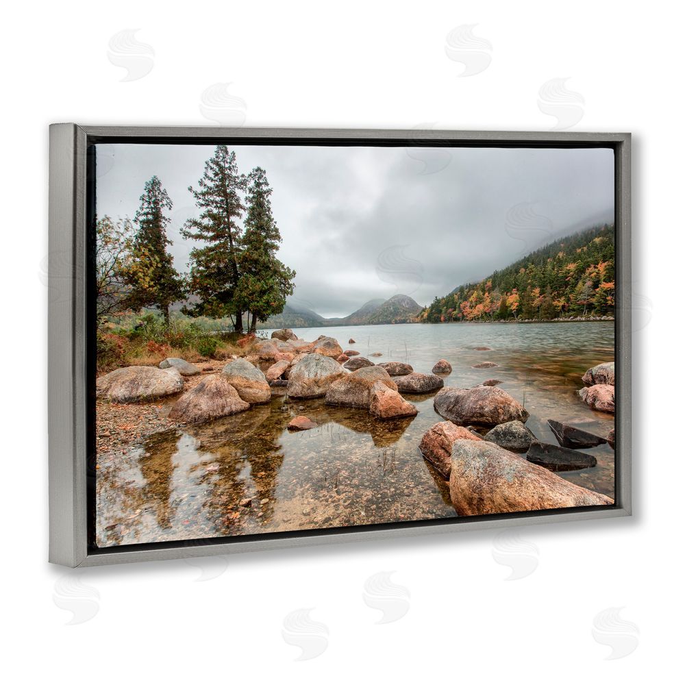 Jon Evan Pond In The Mountains Gray Floating Frame Canvas Wall Art Print