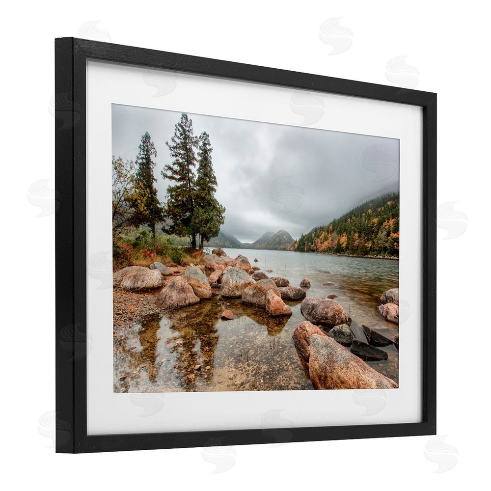 Jon Evan Pond In The Mountains Black Framed Print Under Glass with White Mat Wall Art
