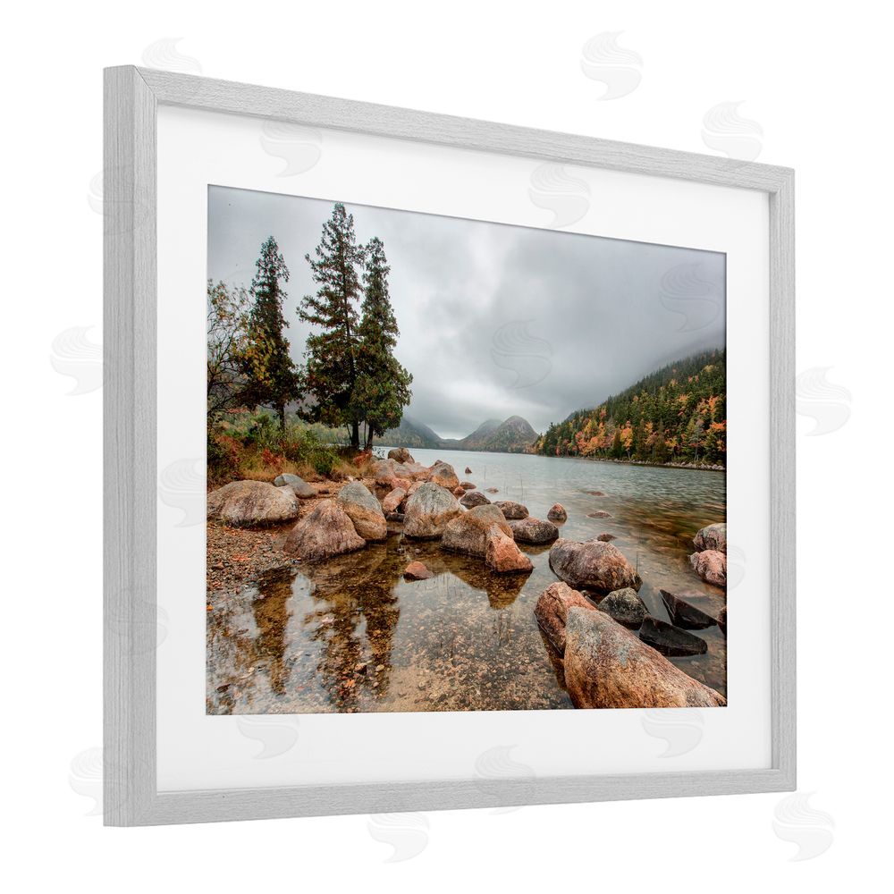 Jon Evan Pond In The Mountains Gray Framed Print Under Glass with White Mat Wall Art