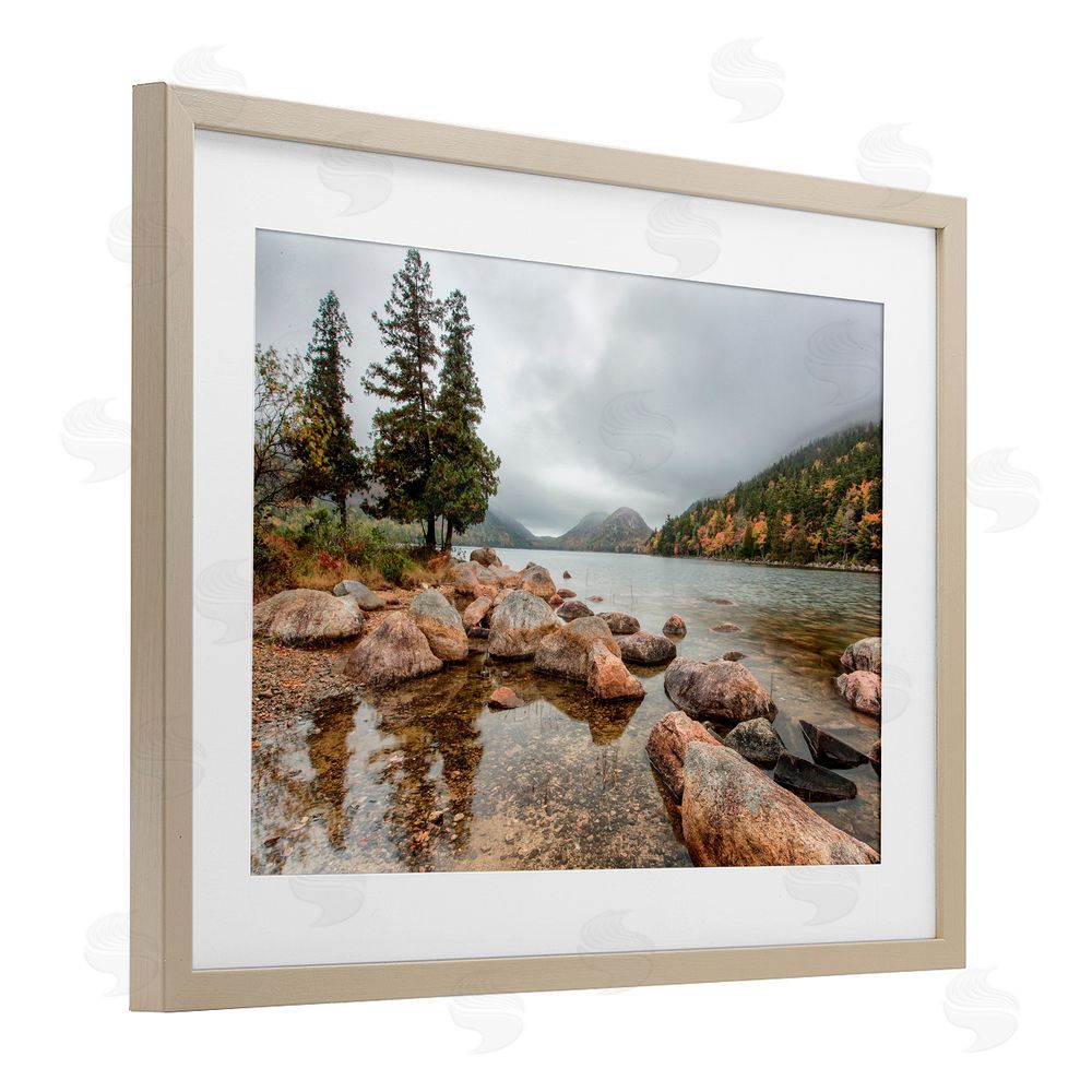 Jon Evan Pond In The Mountains Birch Framed Print Under Glass with White Mat Wall Art