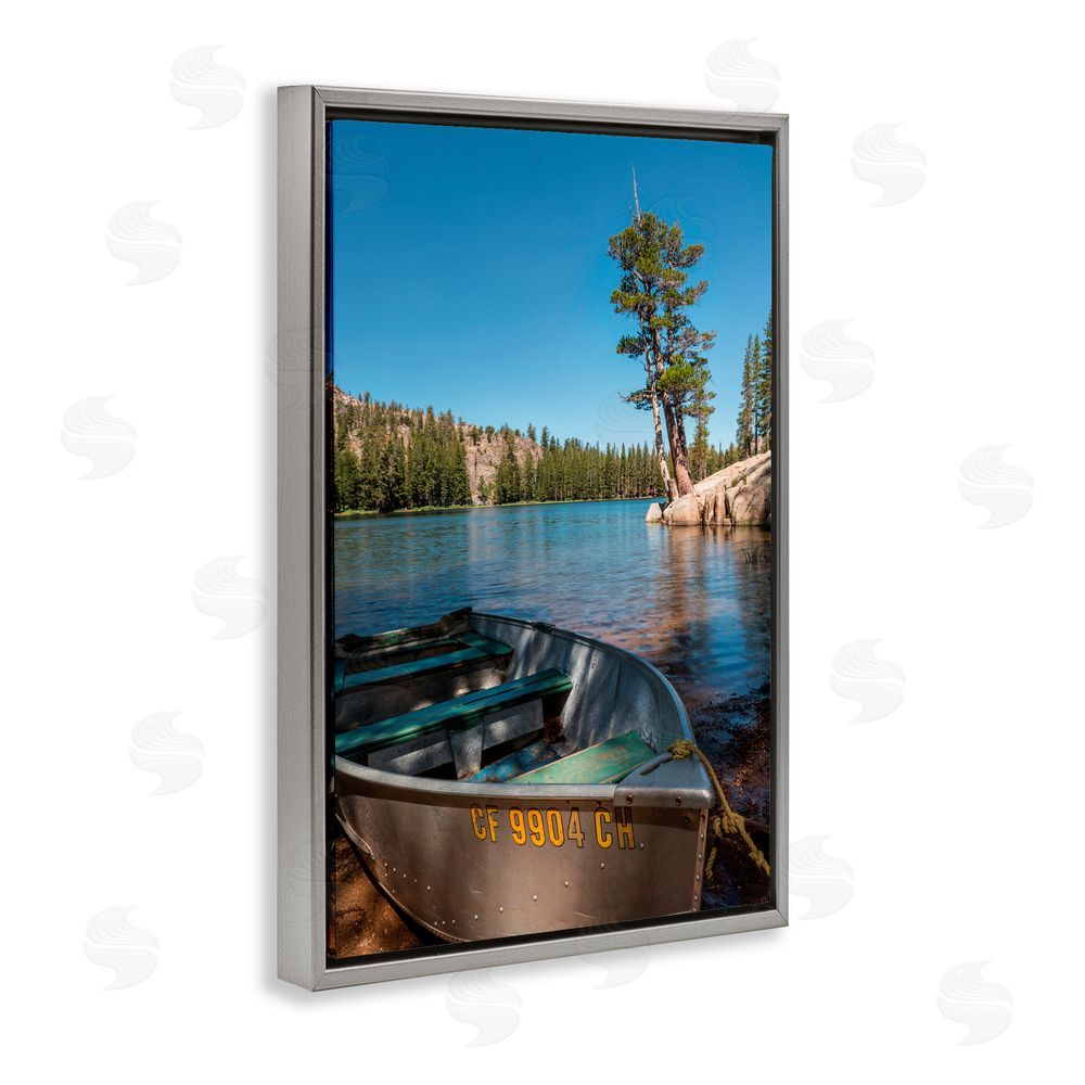 Jon Evan Bring It Back Docked Boat Gray Floating Frame Canvas Wall Art Print