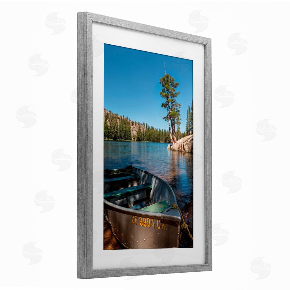 Jon Evan Bring It Back Docked Boat Gray Framed Print Under Glass with White Mat Wall Art