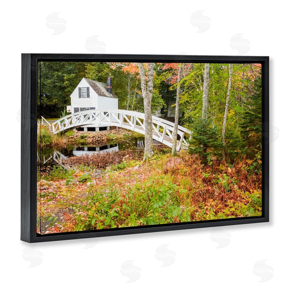 Jon Evan Bar Harbor Town Bridge Black Floating Frame Canvas Wall Art Print