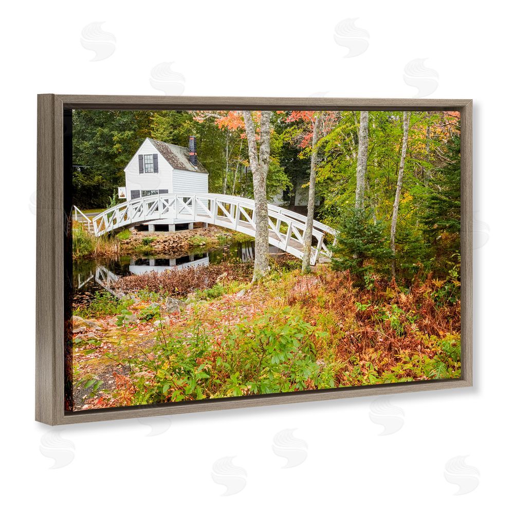 Jon Evan Bar Harbor Town Bridge Brown Floating Frame Canvas Wall Art Print
