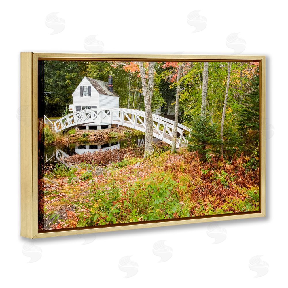 Jon Evan Bar Harbor Town Bridge Gold Floating Frame Canvas Wall Art Print